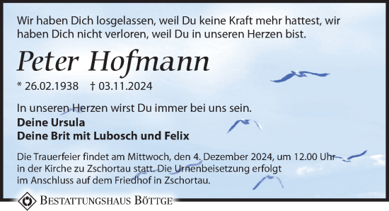 Traueranzeige von Peter Hofmann von Leipziger Volkszeitung