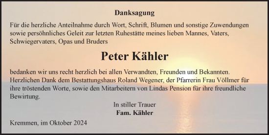 Traueranzeige von Peter Kähler von Märkischen Allgemeine Zeitung