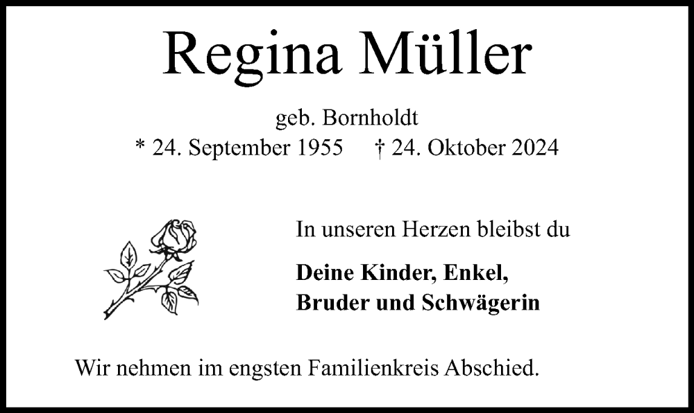  Traueranzeige für Regina Müller vom 02.11.2024 aus Kieler Nachrichten