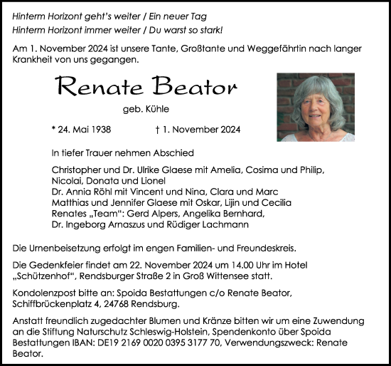 Traueranzeige von Renate Beator von Eichsfelder Tageblatt