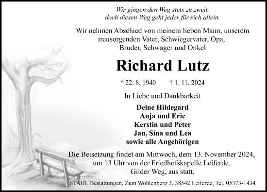 Traueranzeige von Richard Lutz von Aller Zeitung