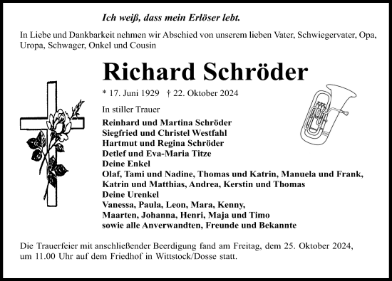 Traueranzeige von Richard Schröder von Wochenspiegel