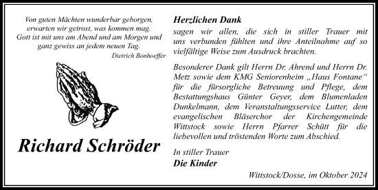 Traueranzeige von Richard Schröder von Wochenspiegel