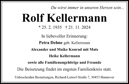 Traueranzeige von Rolf Kellermann von Hannoversche Allgemeine Zeitung/Neue Presse