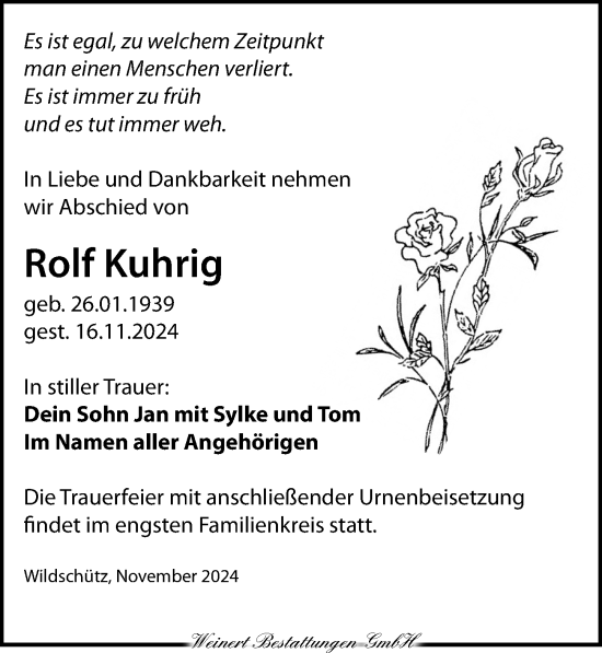 Traueranzeige von Rolf Kuhrig von Torgauer Zeitung