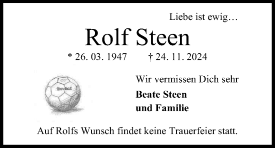 Traueranzeige von Rolf Steen von Kieler Nachrichten