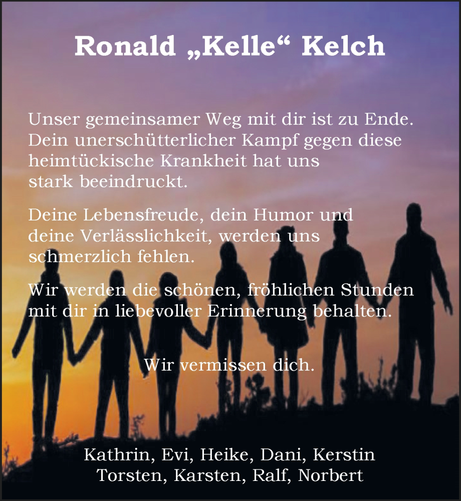  Traueranzeige für Ronald  Kelch vom 16.11.2024 aus Ostsee-Zeitung GmbH