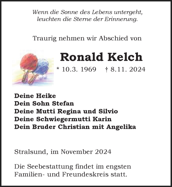 Traueranzeige von Ronald Kelch von Ostsee-Zeitung GmbH