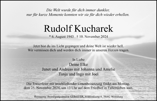 Traueranzeige von Rudolf Kucharek von Aller Zeitung