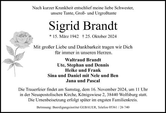 Traueranzeige von Sigrid Brandt von Aller Zeitung