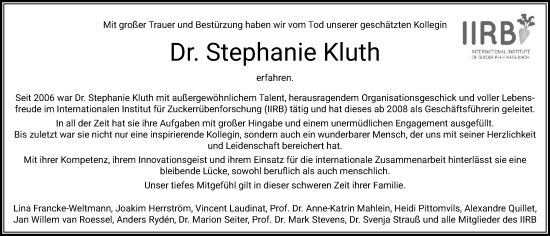 Traueranzeige von Stephanie Kluth von Göttinger Tageblatt