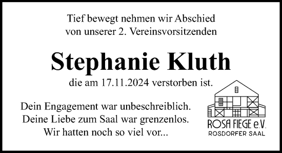 Traueranzeige von Stephanie Kluth von Göttinger Tageblatt