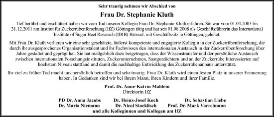 Traueranzeige von Stephanie Kluth von Göttinger Tageblatt