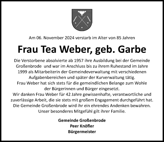 Traueranzeige von Tea Weber von Lübecker Nachrichten