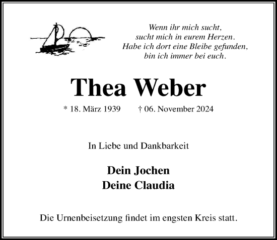 Traueranzeige von Thea Weber von Lübecker Nachrichten