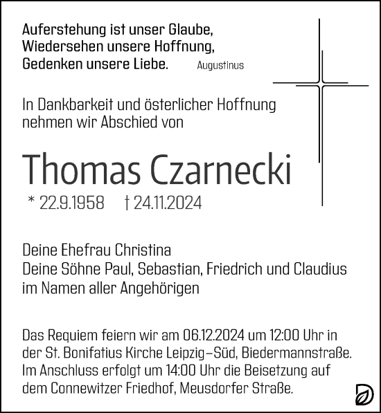 Traueranzeige von Thomas Czarnecki von Leipziger Volkszeitung