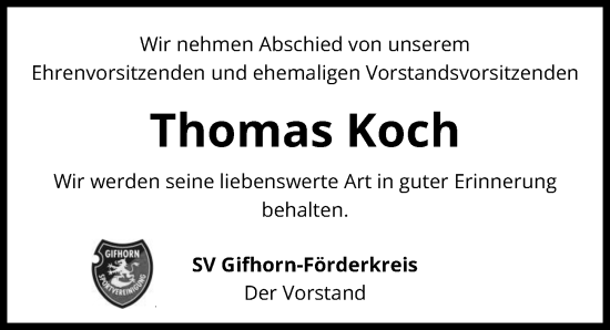 Traueranzeige von Thomas Koch von Aller Zeitung