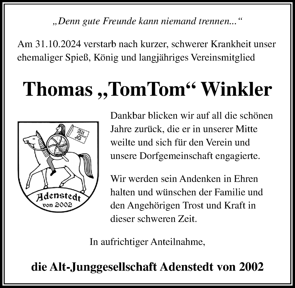  Traueranzeige für Thomas Winkler vom 16.11.2024 aus Peiner Allgemeine Zeitung