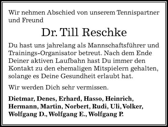 Traueranzeige von Till Reschke von Göttinger Tageblatt