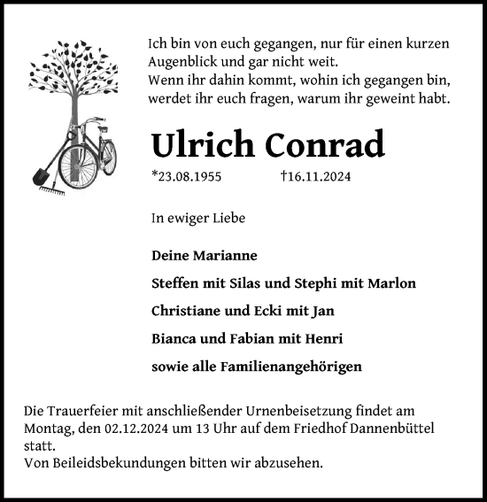 Traueranzeige von Ulrich Conrad von Aller Zeitung