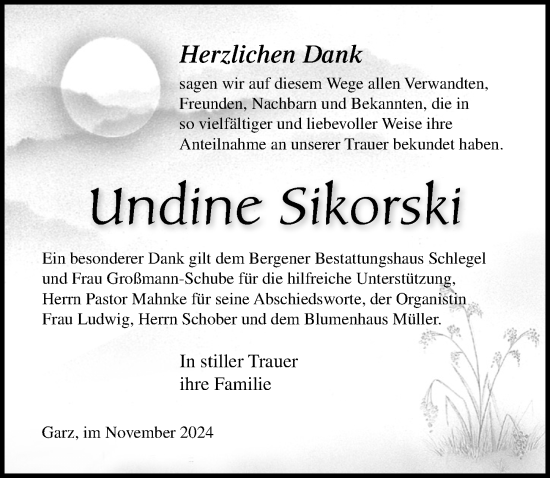 Traueranzeige von Undine Sikorski von Ostsee-Zeitung GmbH