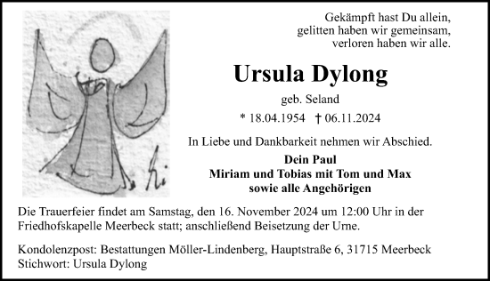 Traueranzeige von Ursula Dylong von Schaumburger Nachrichten