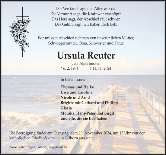 Traueranzeige von Ursula Reuter von Aller Zeitung