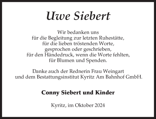 Traueranzeige von Uwe Siebert von Wochenspiegel