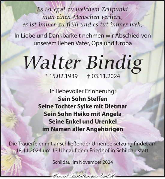 Traueranzeige von Walter Bindig von Torgauer Zeitung