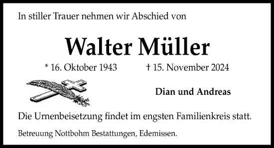 Traueranzeige von Walter Müller von Peiner Allgemeine Zeitung