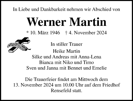 Traueranzeige von Werner Martin von Lübecker Nachrichten