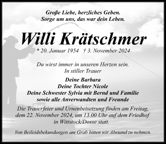 Traueranzeige von Willi Krätschmer von Märkischen Allgemeine Zeitung