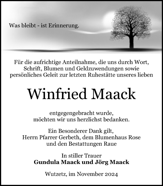 Traueranzeige von Winfried Maack von Märkischen Allgemeine Zeitung