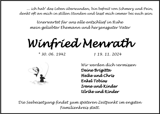 Traueranzeige von Winfried Menrath von Kieler Nachrichten