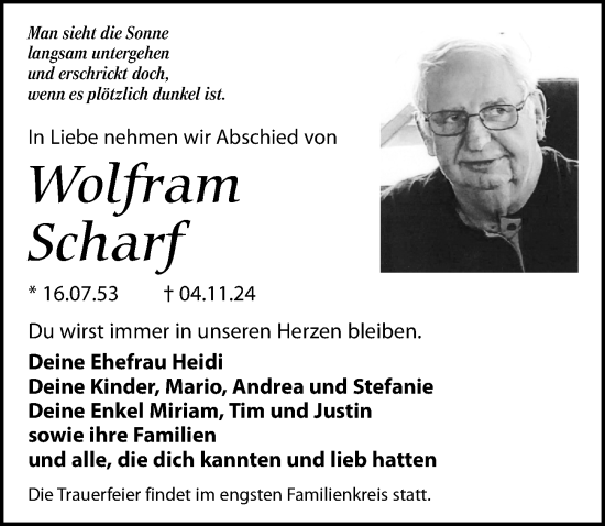 Traueranzeige von Wolfram Scharf von Torgauer Zeitung