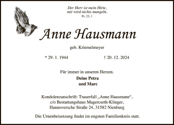 Traueranzeige von Anne Hausmann von Die Harke