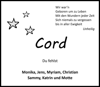 Traueranzeige von Cord Damke von Die Harke