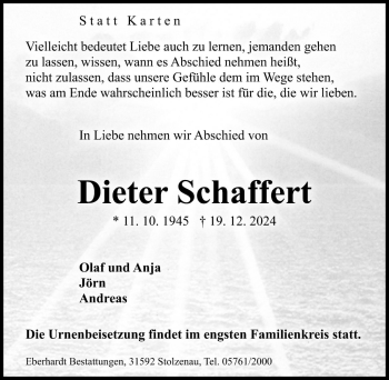 Traueranzeige von Dieter Schaffert von Die Harke