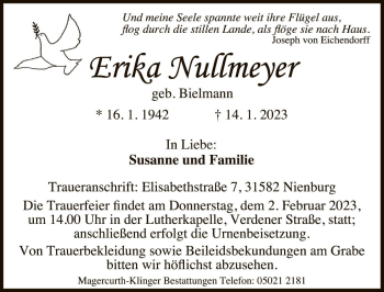 Traueranzeige von Erika Nullmeyer von Die Harke