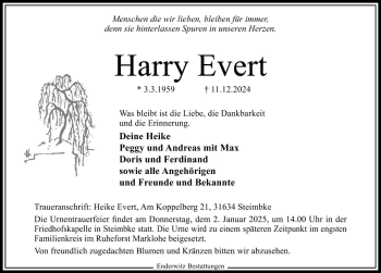 Traueranzeige von Harry Evert von Die Harke