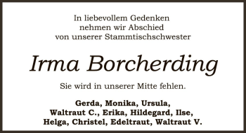 Traueranzeige von Irma Borcherding von Die Harke