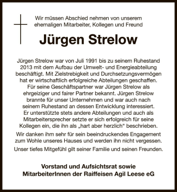 Traueranzeige von Jürgen Strelow von Die Harke