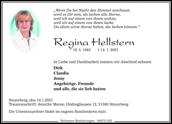 Traueranzeige von Regina Hellstern von Die Harke