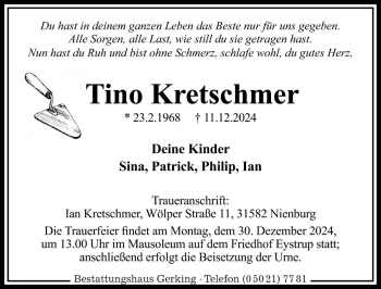 Traueranzeige von Tino Kretschmer von Die Harke