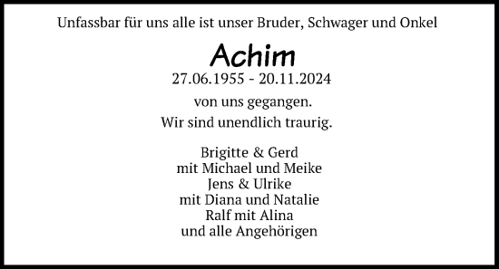 Traueranzeige von Achim  von Kieler Nachrichten