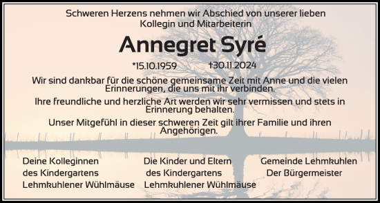 Traueranzeige von Annegret Syré von Kieler Nachrichten