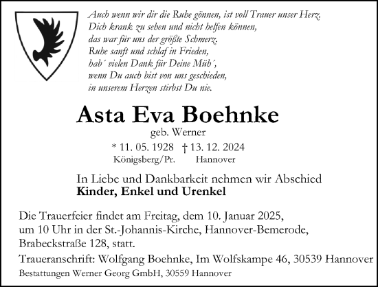 Traueranzeigen Von Asta Eva Boehnke | Trauer-anzeigen.de