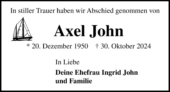 Traueranzeige von Axel John von Lübecker Nachrichten