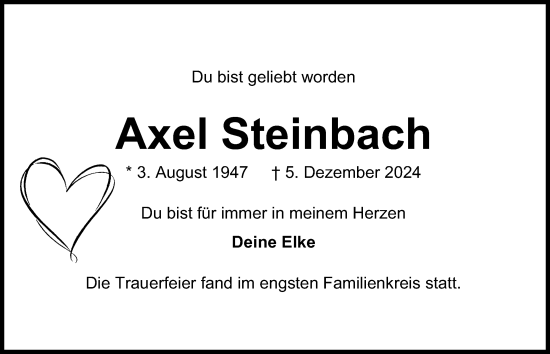 Traueranzeige von Axel Steinbach von Kieler Nachrichten