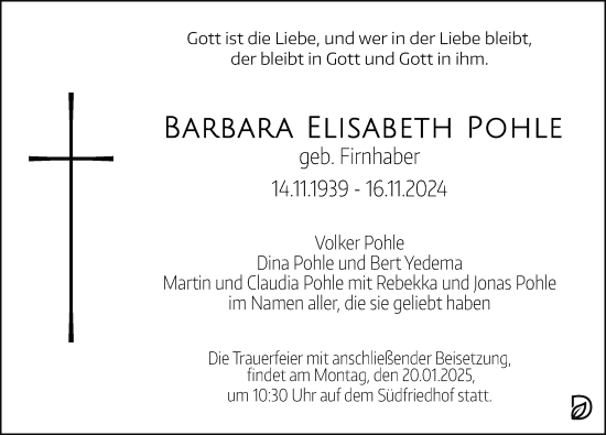 Traueranzeige von Barbara Pohle von Leipziger Volkszeitung